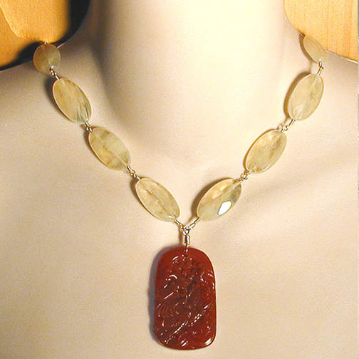 Carnelian Dragon Necklace w/ Pineapple Quartz